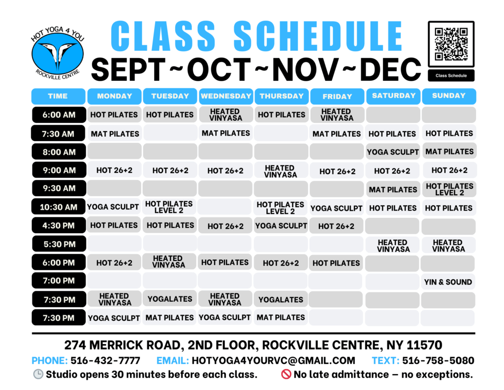 Hot Yoga 4 You RVC - Yoga Hut - Fall Class Schedule 2025